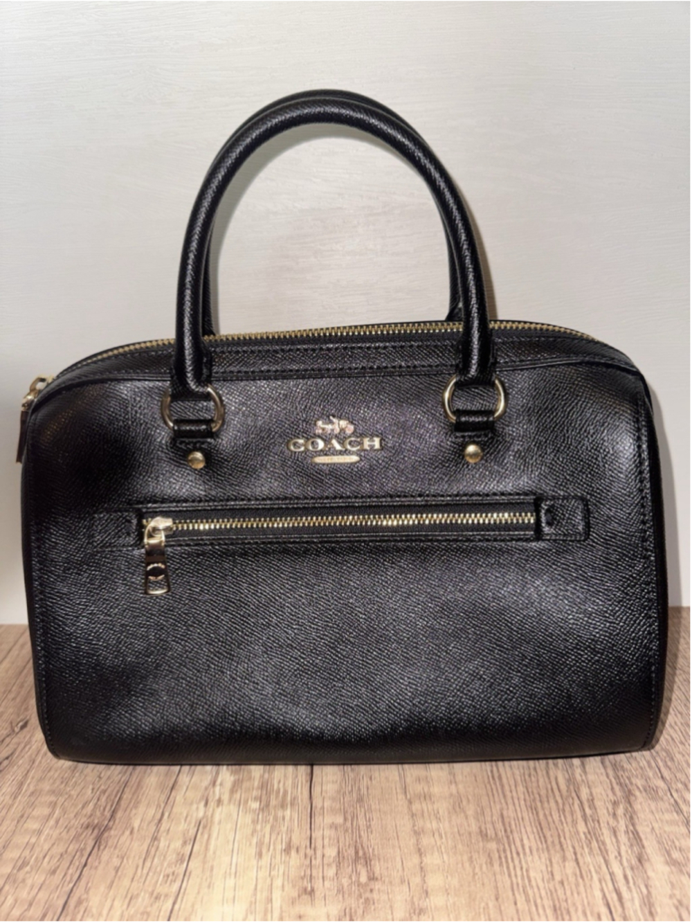 Coach Rowan Black Leather Satchel Crossbody Bag Gold Hardware Classic